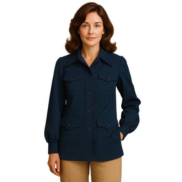 Vintage Polyester Navy Blue Leisure Suit Style Jacket Blazer READ - Picture 2 of 6